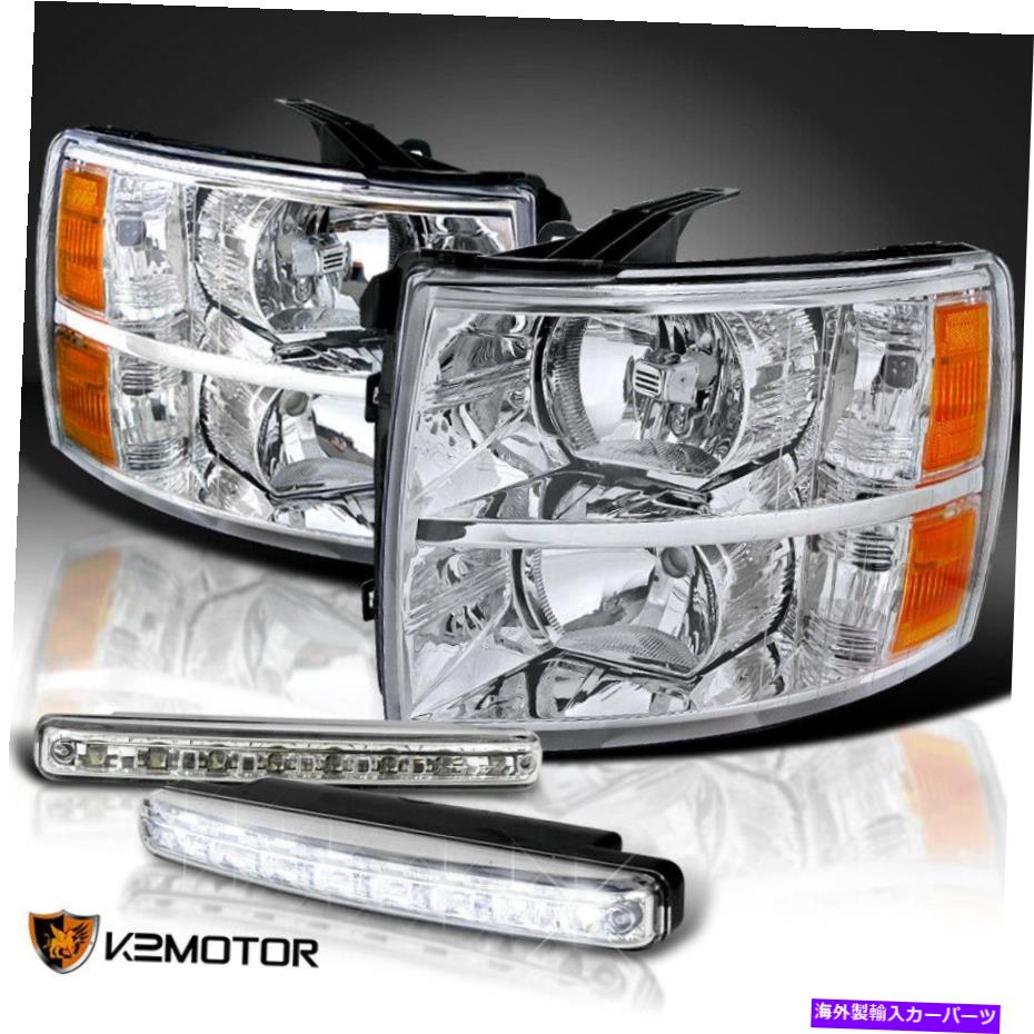 USヘッドライト 07-14 Chevy Silverado 1500/2500/3500 HD Chromeヘッドライト+ 8-LEDバンパー 07-14 Chevy Silverado 1500/2500/3500 HD Chrome Headlights+8-LED Bumper【並行輸入品】