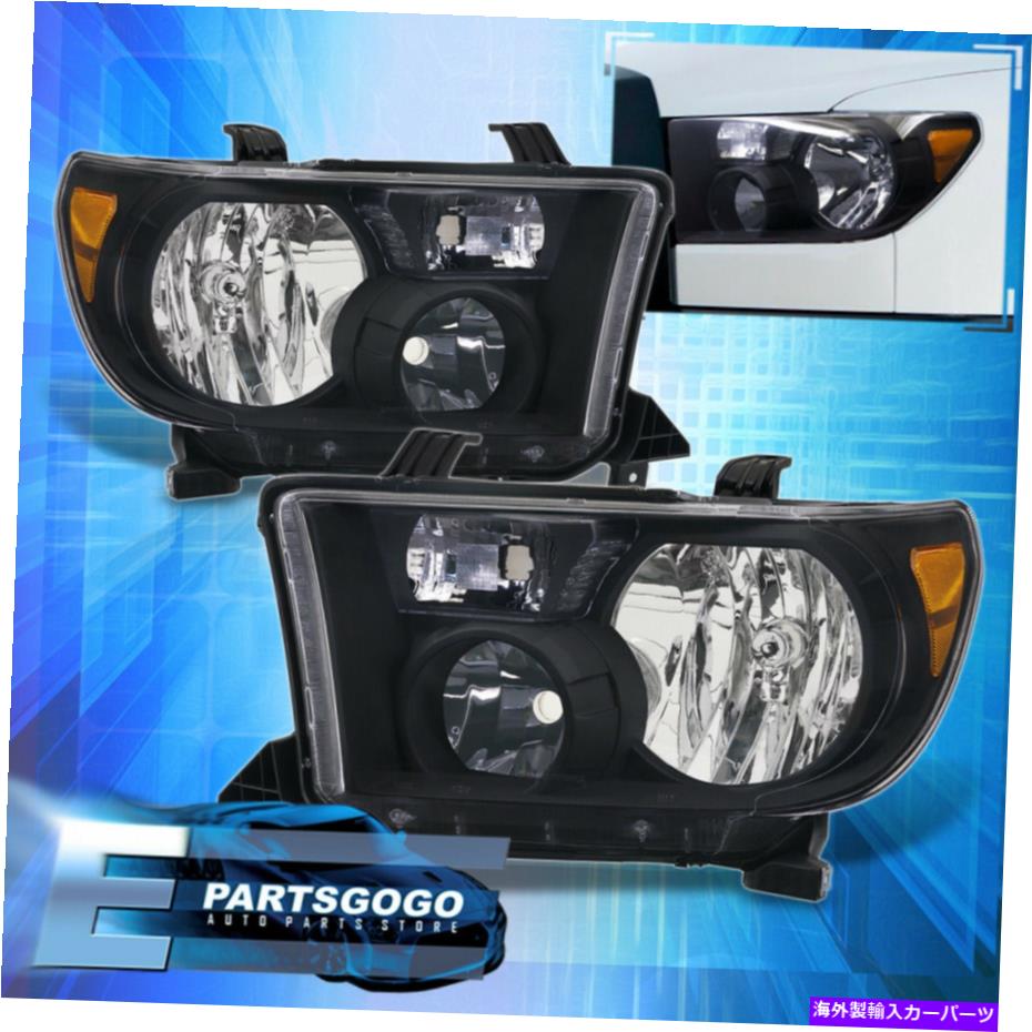USヘッドライト 07-13 TOYOTA TUNDRA 08-17 Sequoia Black琥珀色の交換ヘッドライトランプ For 07-13 Toyota Tundra 08-17 Sequoia Black Amber Replacement Headlights Lamps【並行輸入品】