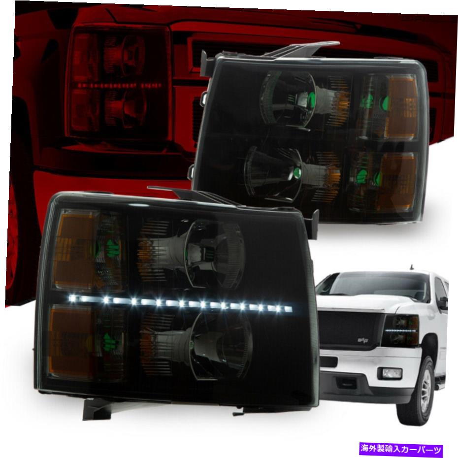 USヘッドライト ブラックハウジング琥珀側LED DRLストリップヘッドライト/ランプのための07-14シボレーシルバード Black Housing Amber Side LED DRL Strip Headlight/Lamp For 07-14 Chevy Silverado【並行輸入品】 38,506円