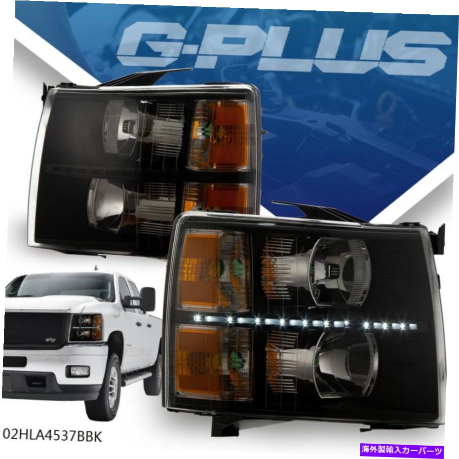 USヘッドライト 07-14シボリーSilveradoブラック/クリアLEDライトDRLアンバーコーナーヘッドライトランプ For 07-14 Chevy Silverado Black/Clear LED LIGHT DRL Amber Corner Headlight Lamp【並行輸入品】