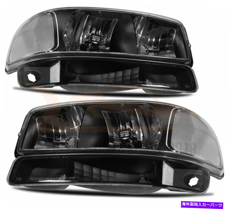 USヘッドライト 1999-2006 GMCシエラユコンヘッドライト+バンパーランプ前面コーナーペア Black For 1999-2006 GMC Sierra Yukon Headlights + Bumper Lamps Front Corner Pair【並行輸入品】
