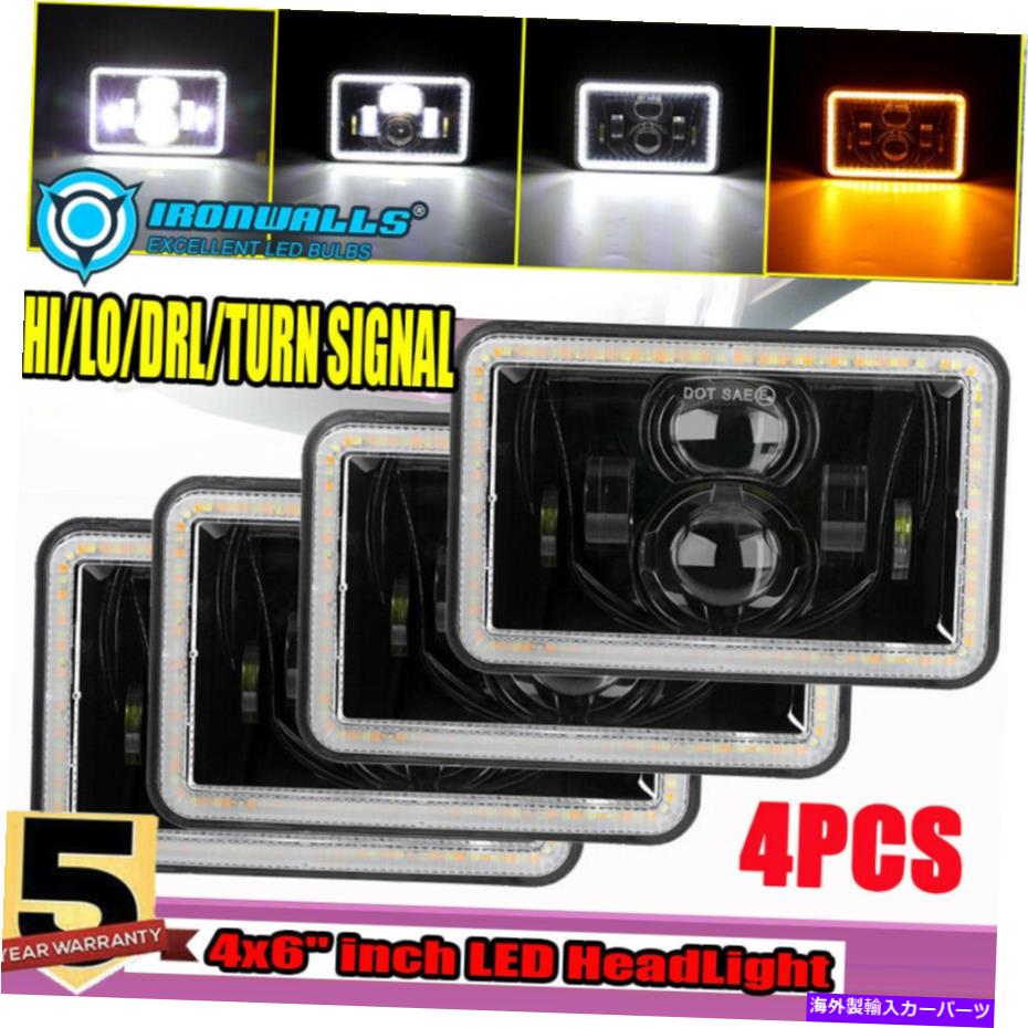 USヘッドライト 4ピース4x6 '' LEDヘッドライトHI / LO W / DRLシールフィットFLD120 FLD112 4pcs 4x6'' LED Headlights Hi/Lo w/DRL Sealed Fit for Freightliner FLD120 FLD112【並行輸入品】