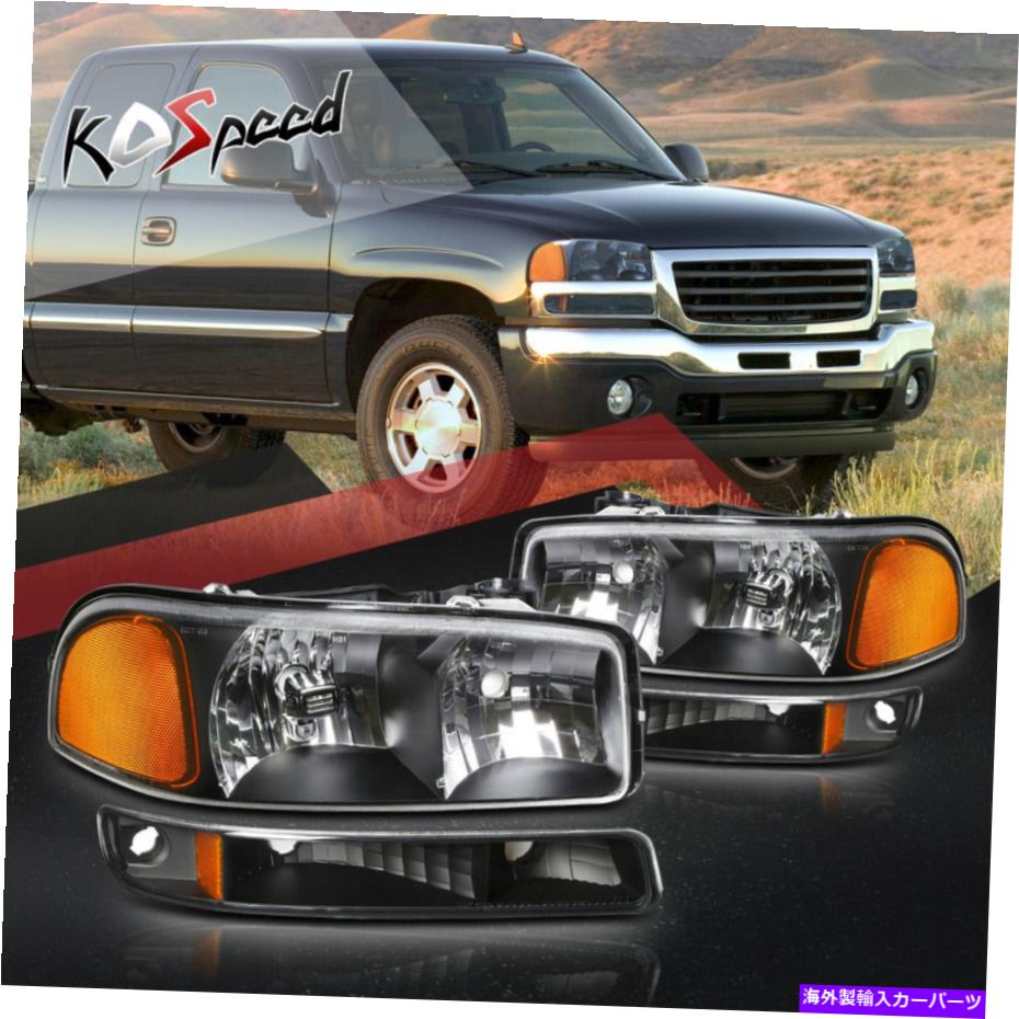 USヘッドライト 99-07 GMC Sierra Yukon XLのためのブラックハウジングのアンバーコーナーのヘッドライトバンパーランプ Black Housing Amber Corner Headlight Bumper Lamps for 99-07 GMC Sierra Yukon XL【並行輸入品】