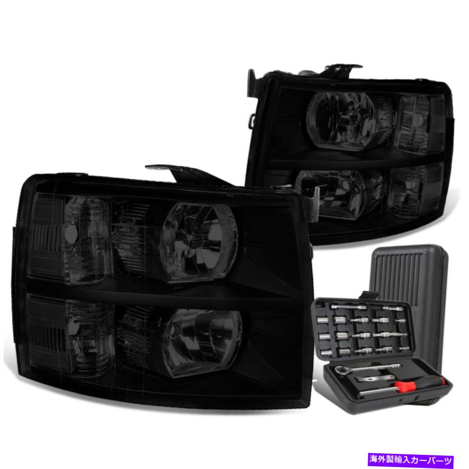 USヘッドライト 2007-2014 Chevy Silveradoペアの着色/クリアシグナルヘッドライトランプ+ツールボックス For 2007-2014 Chevy Silverado Pair Tinted/Clear Signal Headlight Lamps+Tool Box【並行輸入品】