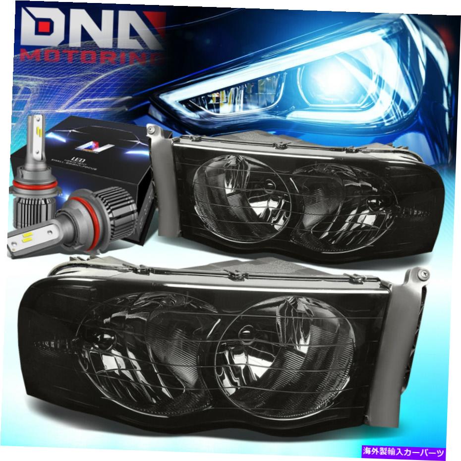 USヘッドライト 2002-2005ドッジトラック信号CrystalヘッドライトランプW / LEDキット+ファンスモーク FOR 2002-2005 DODGE TRUCK SIGNAL CRYSTAL HEADLIGHT LAMP W/LED KIT+ FAN SMOKED【並行輸入品】