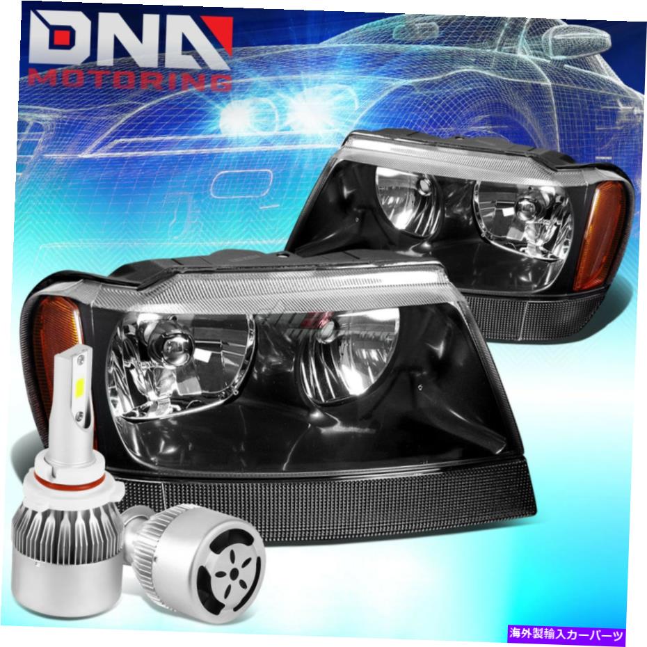 USヘッドライト ブラックヘッドライトアンバーコーナー+ホワイトLED 9006 HID W /ファンフィット99-04グランドチェロキー BLACK HEADLIGHT AMBER CORNER+WHITE LED 9006 HID W/FAN FIT 99-04 GRAND CHEROKEE【並行輸入品】