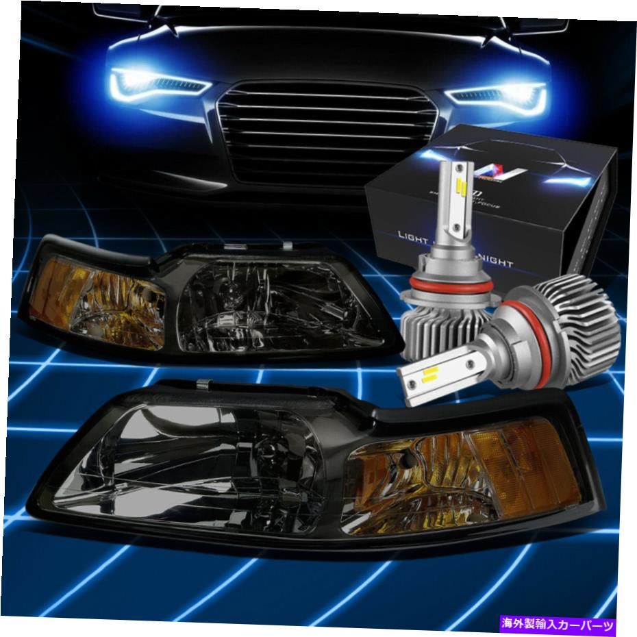 USヘッドライト フィット1999-2004フォードマスタングユーロシグナルヘッドライトW / LED HIDキットスリムスタイルスモーク Fit 1999-2004 Ford Mustang Euro Signal Headlight W/LED Hid Kit Slim Style Smoked【並行輸入品】｜Us Custom Parts Shop USDM