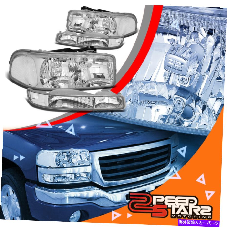 USヘッドライト クロム/クリアサイドシグナルコーナーバンパーランプ+ 99-06 GMCシエラ/ユコン CHROME/CLEAR SIDE SIGNAL CORNER BUMPER LAMP+HEADLIGHT FOR 99-06 GMC SIERRA/YUKON【並行輸入品】