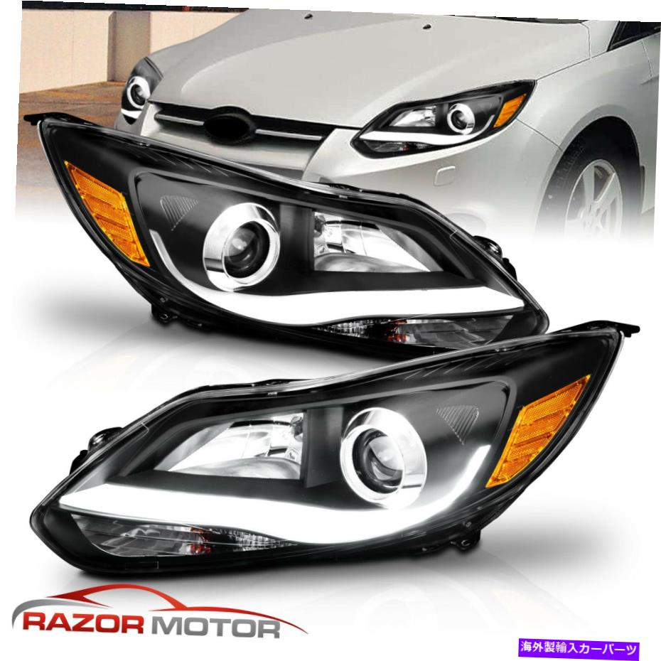 USヘッドライト [LEDバー] 2012年2013年2014フォードフォーカスブラックプロジェクターヘッドライトヘッドランプペア [LED Bar] 2012 2013 2014 Ford Focus Black Projector Headlights Head Lamps Pair【並行輸入品】