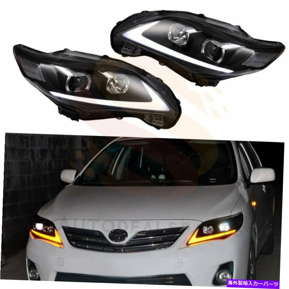 USヘッドライト Fits Toyota Corolla 2011 2013 2013黒プロジェクターヘッドライトLEDバーDRL Fits Toyota Corolla 2011 2012 2013 Black Projector Headlights With LED Bar DRL【並行輸入品】