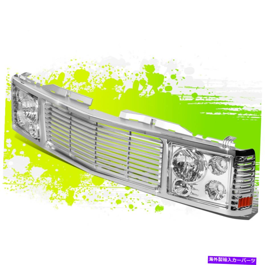USヘッドライト シボレー/ GMC C / K 1500-3500 94-00のための2倍クロムヘッドライト+クロームフェンスローバーグリルグリル 2x Chrome Headlight+Chrome Fence Rover Grille for Chevy/GMC C/K 1500-3500 94-00【並行輸入品】