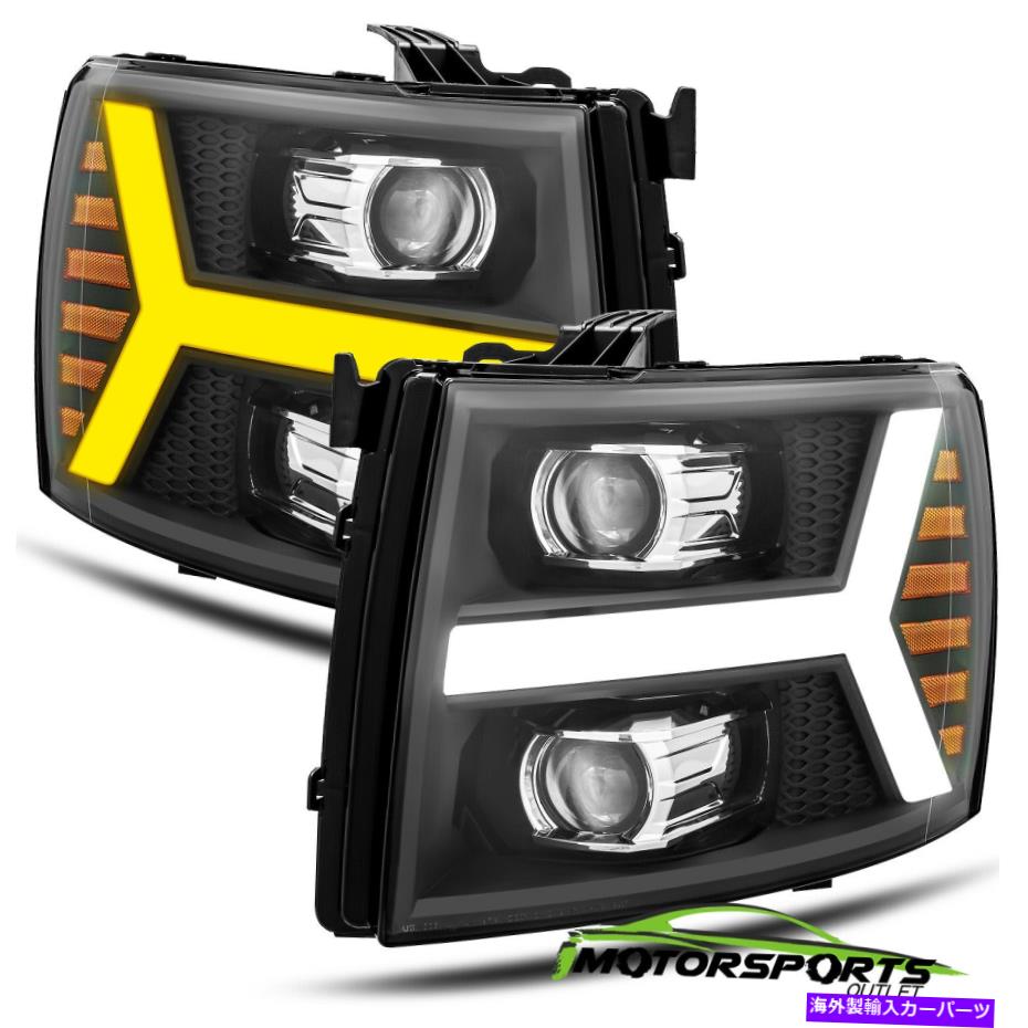 USヘッドライト [順次ようこそLED] FIT 2007-2013 Chevy Silveradoブラックプロジェクターヘッドライト [Sequential Welcome LED]Fit 2007-2013 Chevy Silverado Black Projector Headlights【並行輸入品】｜Us Custom Parts Shop USDM