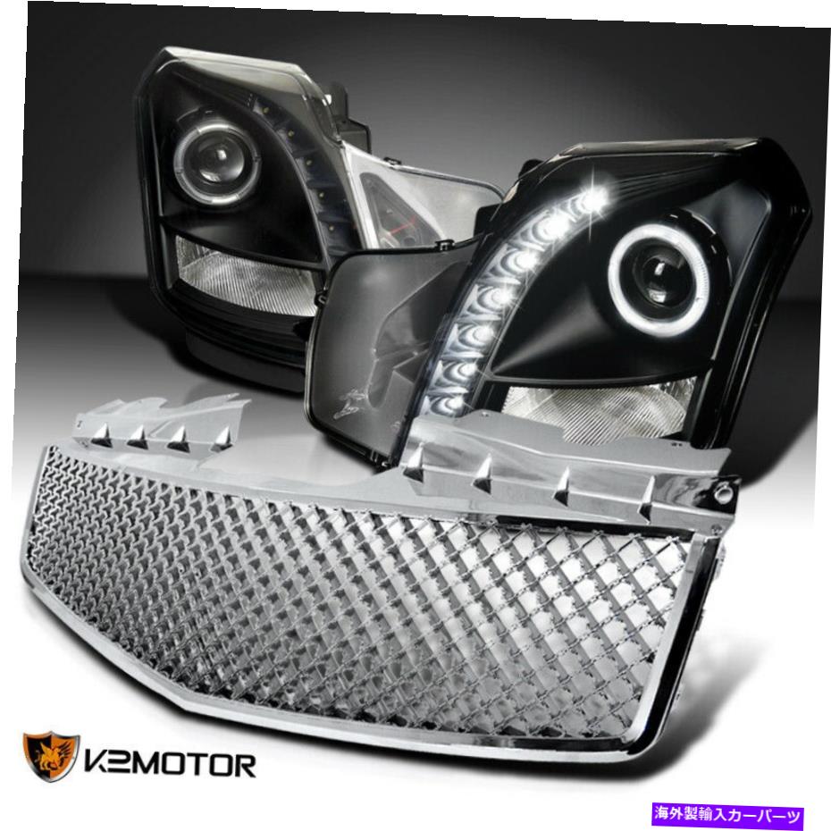 USヘッドライト フィット2003-2007 CTSブラックSMD LED Haloプロジェクターヘッドライト+ Chrome Mesh Grille Fits 2003-2007 CTS Black SMD LED Halo Projector Headlights+Chrome Mesh Grille【並行輸入品】|Us Custom Parts Shop USDM