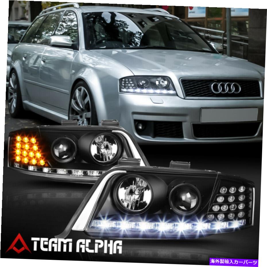 USヘッドライト フィット1998-2001アウトA6 / QUATTRO C5 {LED DRL /信号}ブラックプロジェクターヘッドライトランプ Fits 1998-2001 Audi A6/Quattro C5{LED DRL/SIGNAL}Black Projector Headlight Lamp【並行輸入品】