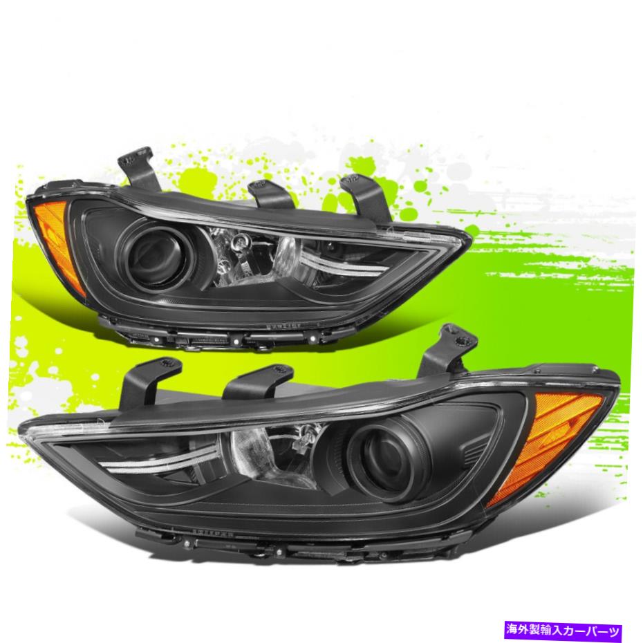USヘッドライト Elantra 17-18黒琥珀色+右のファクトリースタイルのプロジェクターのヘッドライトランプ Factory Style Projector Headlight Lamps for Elantra 17-18 Black Amber Left+Right【並行輸入品】