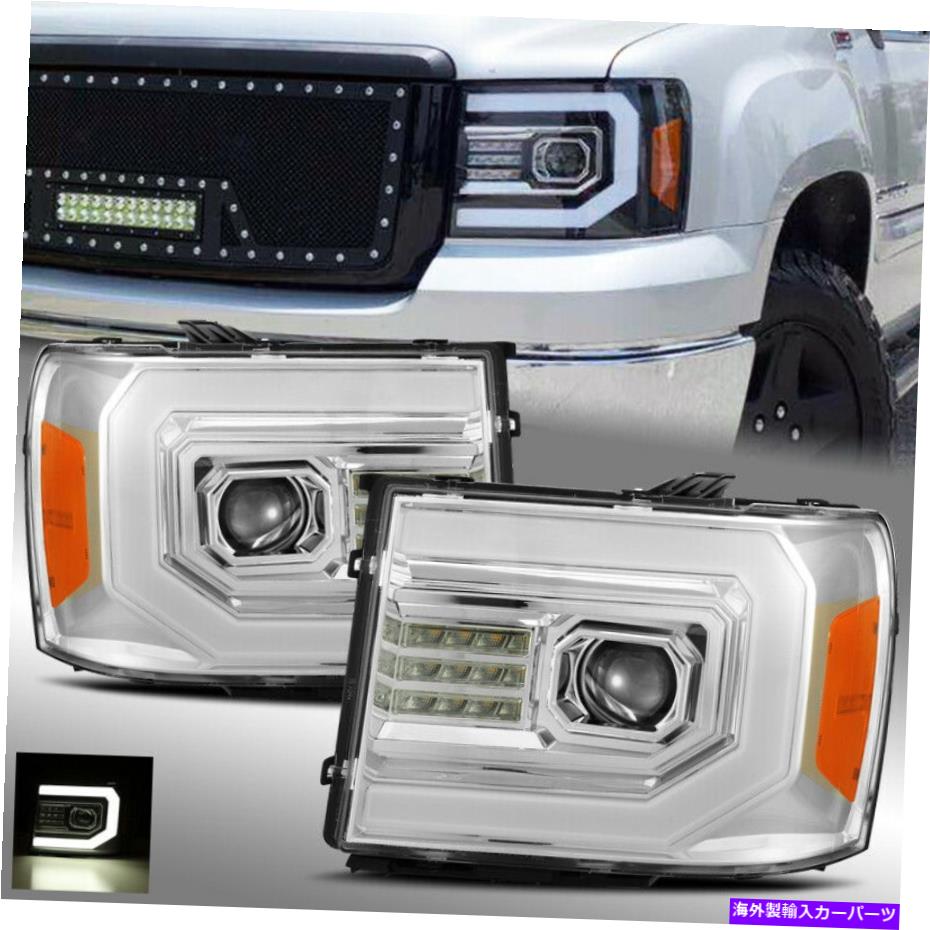 USヘッドライト 2007-2013シエラクロームDRL LEDチューブ/ LED信号デュアルプロジェクターヘッドライト For 2007-2013 Sierra Chrome DRL LED Tube/LED Signal Dual Projector Headlights【並行輸入品】|Us Custom Parts Shop USDM