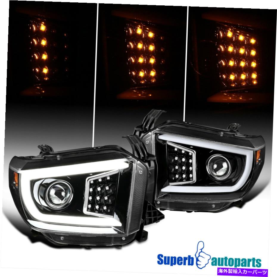 USヘッドライト 2014-2021 Tundraの光沢のある黒い順次LEDシグナルプロジェクターのヘッドライト For 2014-2021 Tundra Shiny Black Sequential LED Signal Projector Headlights【並行輸入品】