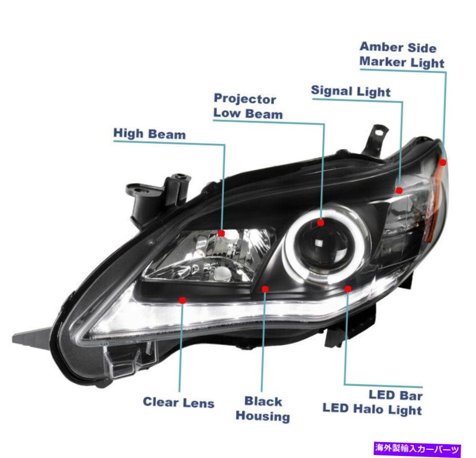USヘッドライト 11-13トヨタカローラLED Haloプロジェクターヘッドライトヘッドランプブラック左+右 For 11-13 Toyota Corolla LED Halo Projector Headlights Headlamp Black Left+Right【並行輸入品】
