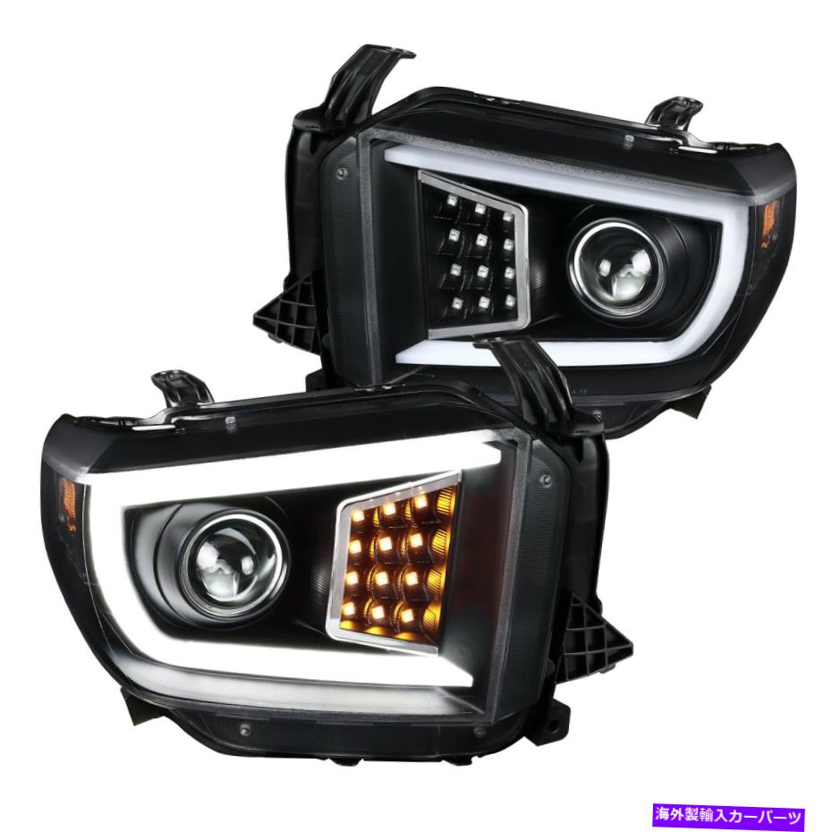 USヘッドライト 2014-2018 TundraブラックプロジェクターヘッドライトW / LEDシーケンシャル信号DRL For 2014-2018 Tundra Black Projector Headlights w/ LED Sequential Signal DRL【並行輸入品】