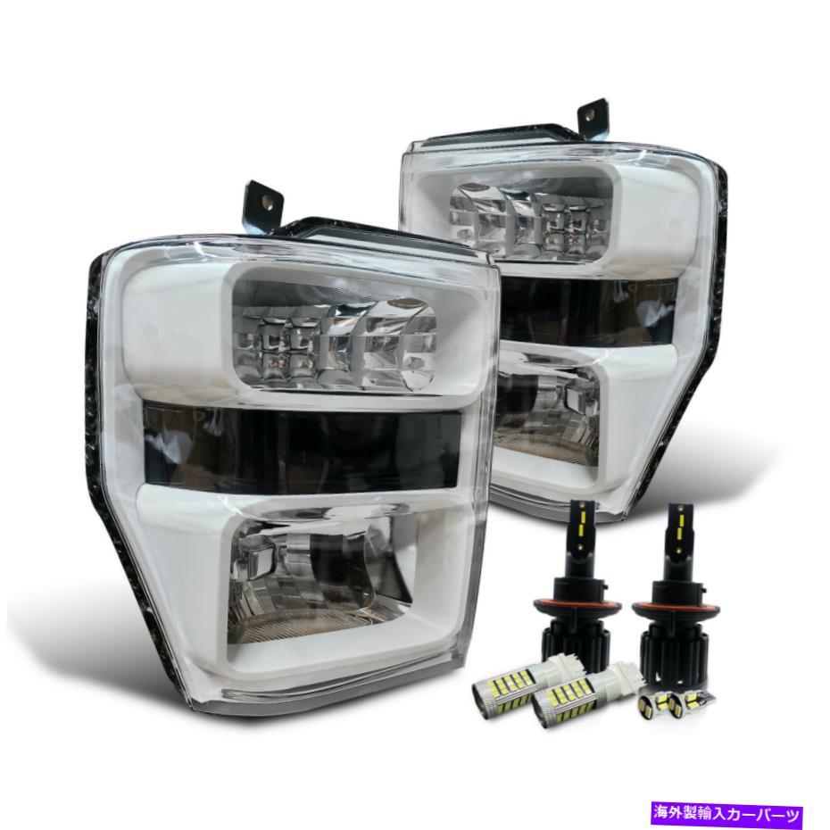 USヘッドライト フィット08-10 F250 / F350 / F450オフロードカスタムレトロフィットヘッドライトW / LEDホワイトクロム Fit 08-10 F250/F350/F450 Off-Road Custom Retrofit Headlights w/LED White Chrome【並行輸入品】 65,163円