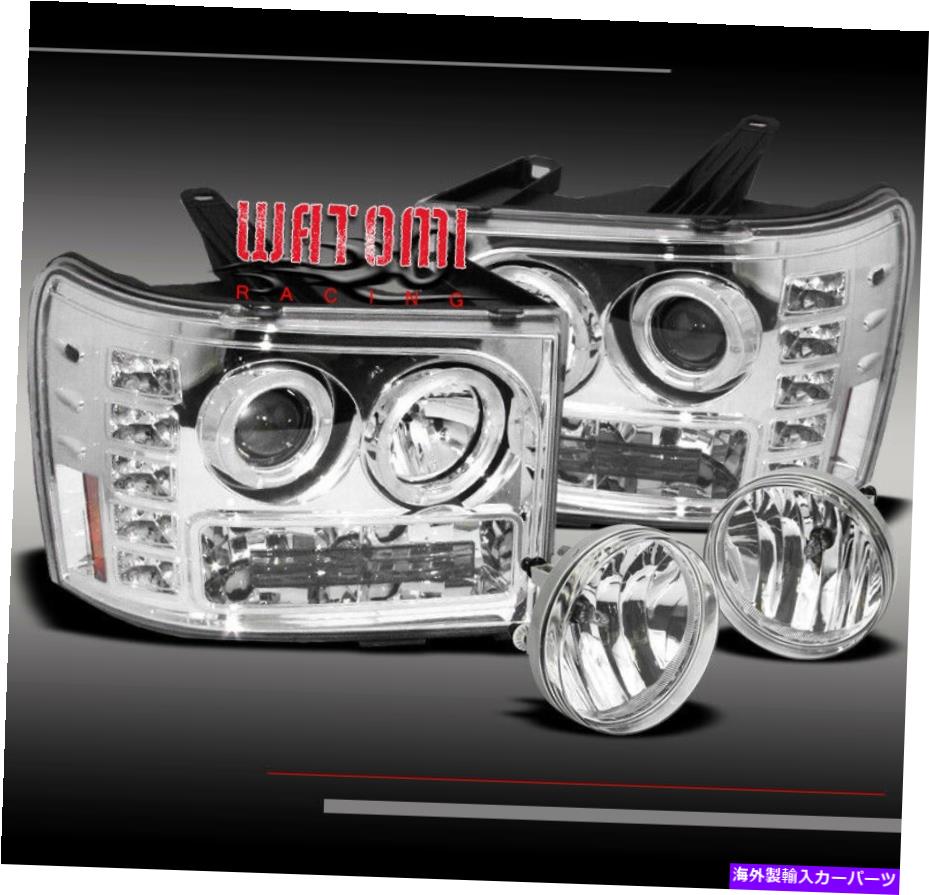 USヘッドライト 07-13 GMC Sierra DenaliピックアップハローLEDクリアプロジェクターヘッドライト+霧08 09 10 07-13 GMC SIERRA DENALI PICKUP HALO LED CLEAR PROJECTOR HEAD LIGHTS+FOG 08 09 10【並行輸入品】｜Us Custom Parts Shop USDM