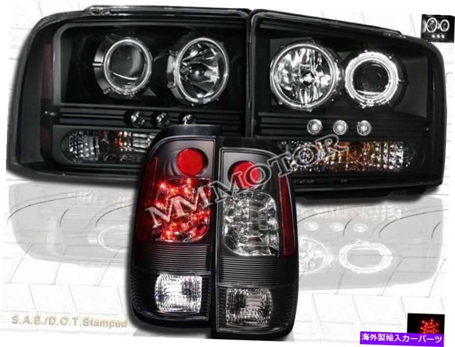 USヘッドライト 05-07フォードF250 F350デュアルCCFL Haloプロジェクターヘッドライト+ LED BLKテールライト 05-07 FORD F250 F350 DUAL CCFL HALO PROJECTOR HEADLIGHTS + LED BLK TAIL LIGHTS【並行輸入品】