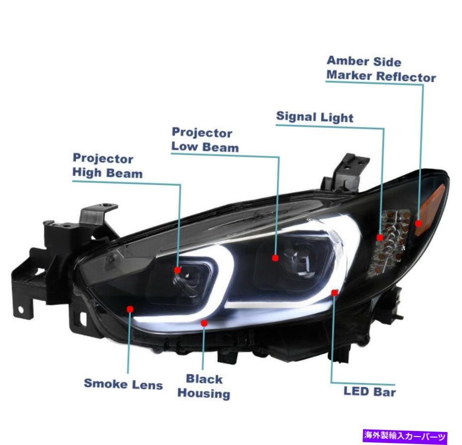 USヘッドライト 2014-2017マツダ6 LEDチューブハロゲンプロジェクターヘッドライトヘッドランプブラック/スモーク For 2014-2017 Mazda 6 LED Tube Halogen Projector Headlights Headlamp Black/Smoke【並行輸入品】|Us Custom Parts Shop USDM
