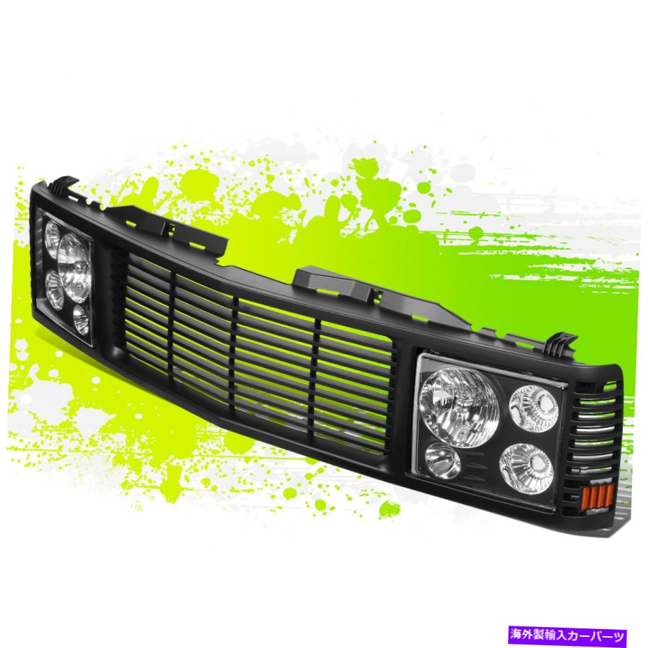 USヘッドライト シボレー/ GMC C / K 1500-3500 94-00のための2倍黒のヘッドライト+黒いフェンスローバーグリル 2x Black Headlight+Black Fence Rover Grille for Chevy/GMC C/K 1500-3500 94-00【並行輸入品】