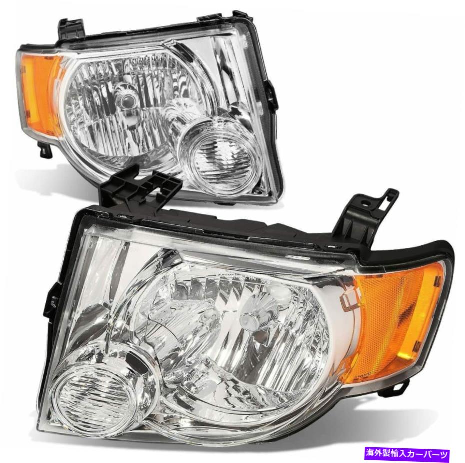 USヘッドライト 2008-2012フォードエスケープSUVクロムヘッドライトヘッドランプ交換セットペア For 2008-2012 Ford Escape SUV Chrome HeadLights HeadLamps Replacement set pair【並行輸入品】