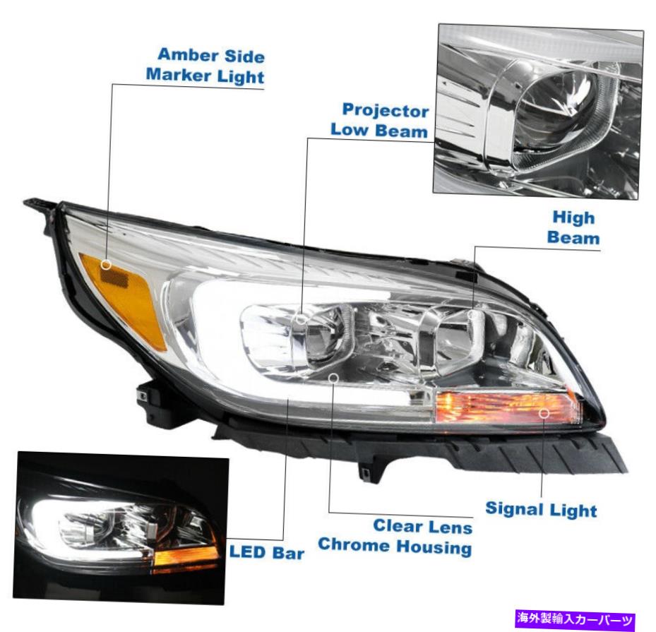 USヘッドライト 13-15シボーマリブLEDチューブハロゲンクロムプロジェクターヘッドライトランプ+ブルーDRL For 13-15 Chevy Malibu LED Tube Halogen Chrome Projector Headlight Lamp+Blue DRL【並行輸入品】