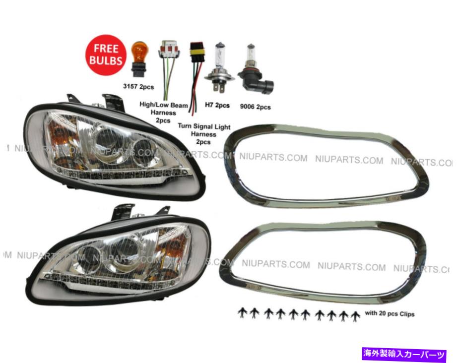 USヘッドライト M2ヘッドランプW / LEDストリップ＆ベゼルクロームLH＆RH（フィット：FreightLiner M2 106 112） M2 Headlamp w/ LED Strip & Bezel Chrome LH & RH (Fit: Freightliner M2 106 112 )【並行輸入品】