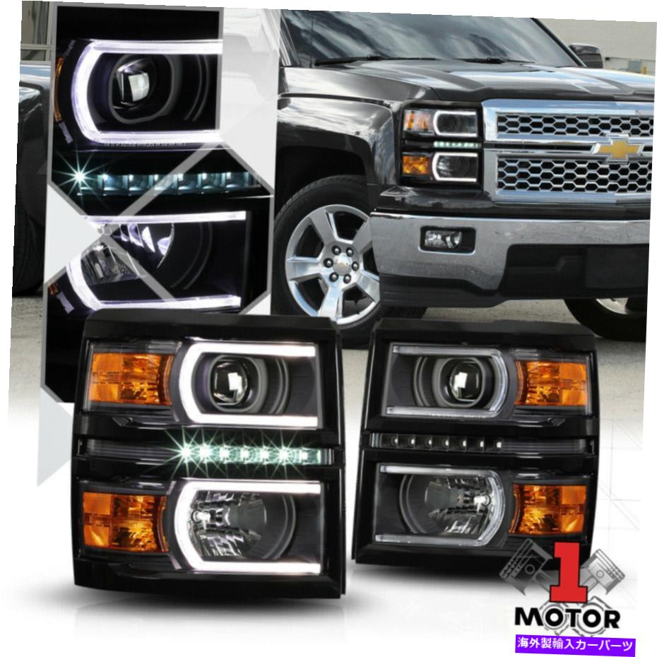 USヘッドライト ブラック/アンバープロジェクターヘッドライト* Dual C * LEDストリップDRL 14-15 Silverado 1500 Black/Amber Projector Headlight *DUAL C* LED Strip DRL for 14-15 Silverado 1500【並行輸入品】