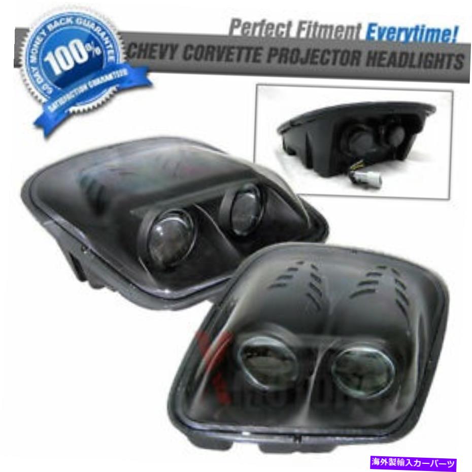 USヘッドライト フィット97-04シボリーコルベットC5ブラックデポプロジェクターヘッドライトランプLH RHペア Fits 97-04 Chevy Corvette C5 Black Depo Projector Headlights Lamps LH RH Pair【並行輸入品】
