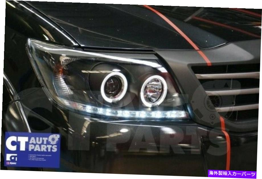 USヘッドライト 11-14トヨタヒルクSR5ダブルタクシーのための黒いLEDツインハロープロジェクターヘッドライト BLACK LED Twin Halo Projector Headlights for 11-14 TOYOTA HILUX SR5 Double Cab【並行輸入品】