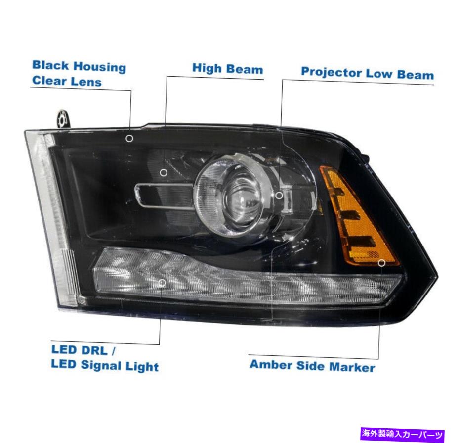 USヘッドライト 2010-2018 RAM 1500 2500 3500 LEDブラックプロジェクターヘッドライト+バンパーDRLランプ For 2010-2018 Ram 1500 2500 3500 LED Black Projector Headlights +Bumper DRL Lamp【並行輸入品】