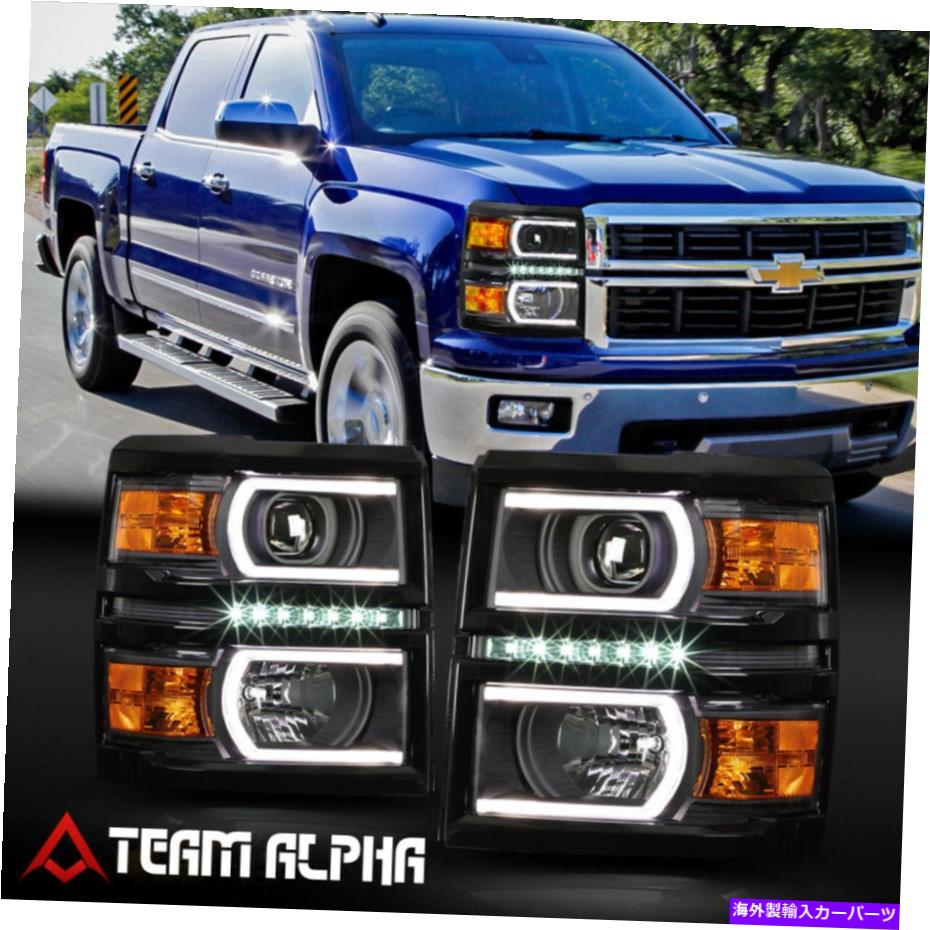 USヘッドライト フィット2014-2015 Silverado {デュアルC-BAR LED DRL}ブラック/アンバープロジェクターヘッドライトランプ Fits 2014-2015 Silverado{DUAL C-BAR LED DRL}Black/Amber Projector Headlight Lamp【並行輸入品】