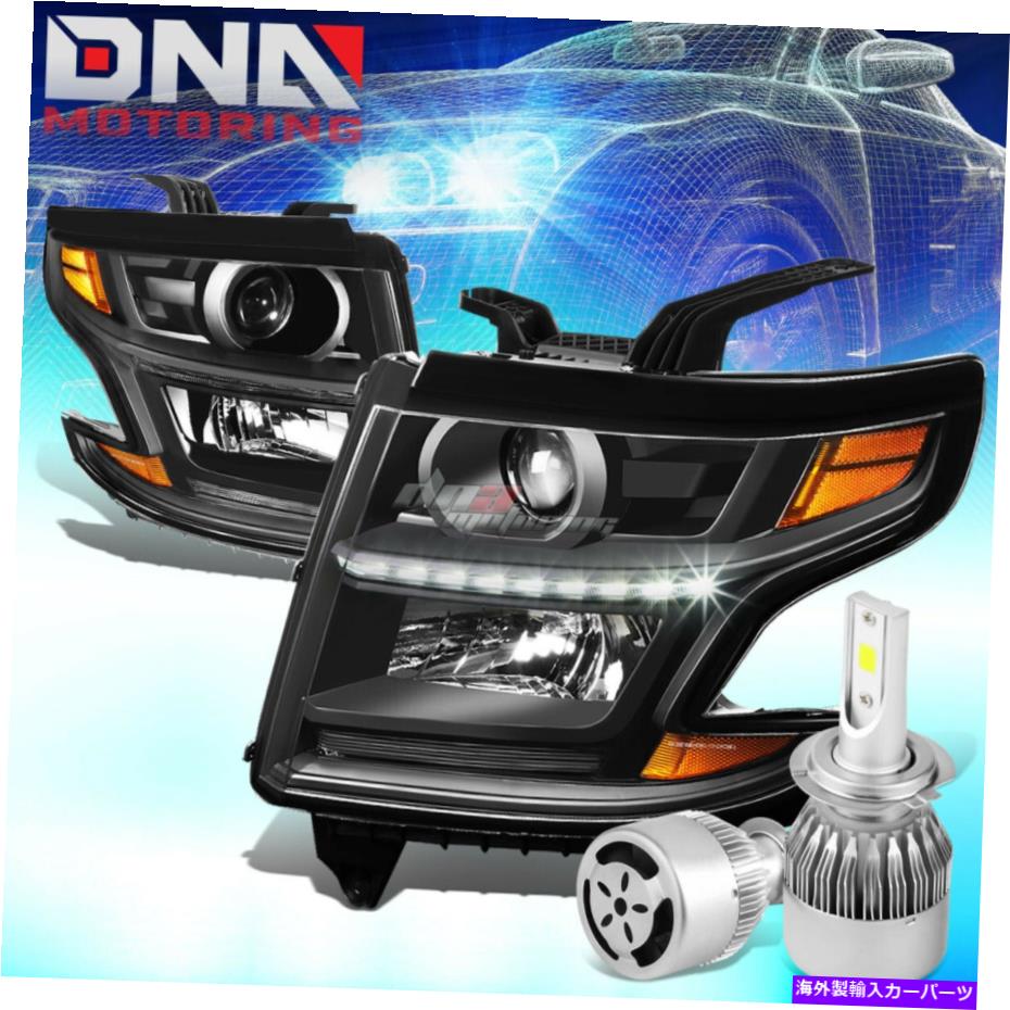 USヘッドライト ブラックプロジェクターヘッドライトアンバーコーナー+ 6000K HID LED +ファンフィット15-17郊外 BLACK PROJECTOR HEADLIGHT AMBER CORNER+6000K HID LED+FAN FIT 15-17 SUBURBAN【並行輸入品】