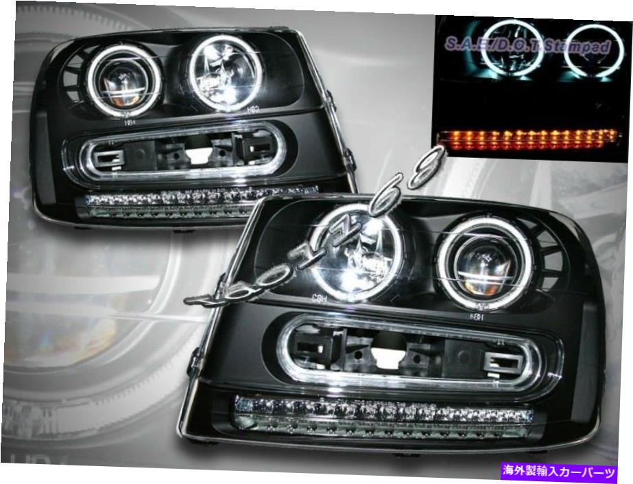 USヘッドライト 02-09 Chevrolet Trailblazer CCFL Halo Angel Eye Projector Black Headlightsランプ 02-09 CHEVROLET TRAILBLAZER CCFL HALO ANGEL EYE PROJECTOR BLACK HEADLIGHTS LAMPS【並行輸入品】