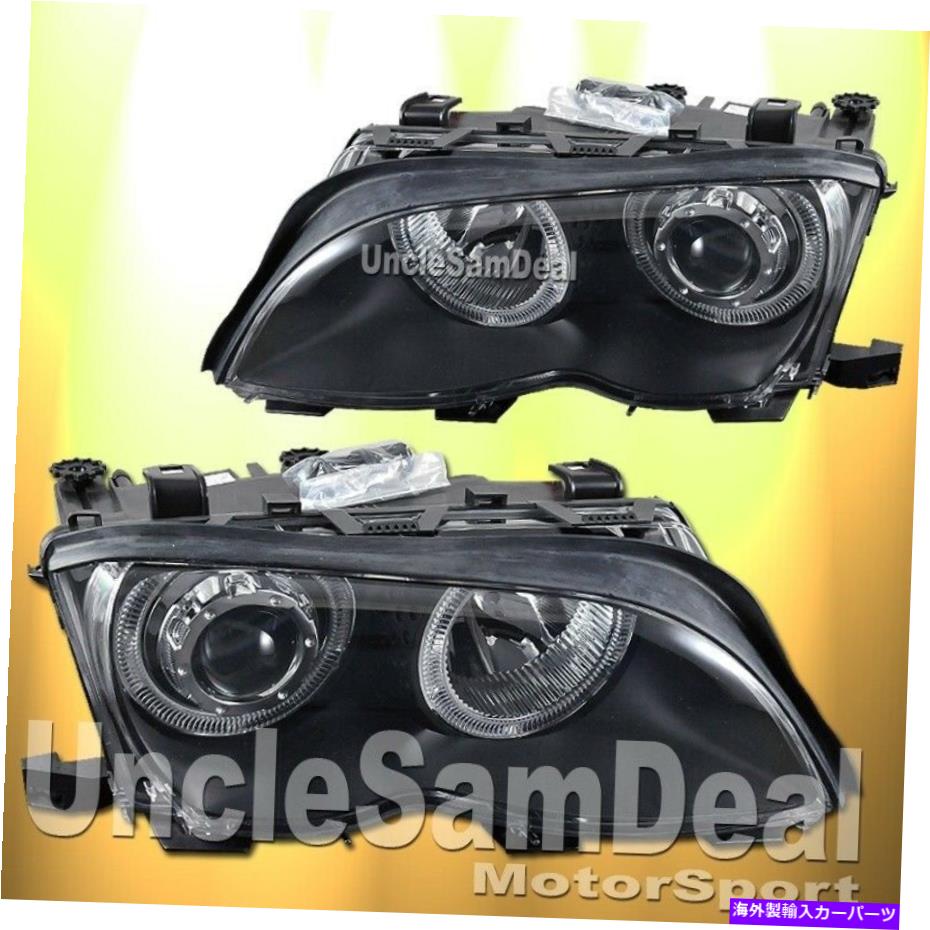 USヘッドライト 02-05 BMW E46 3シリーズセダン4ドアデュアルハローリムズプロジェクターヘッドライトブラック FOR 02-05 BMW E46 3-SERIES SEDAN 4DOOR DUAL HALO RIMS PROJECTOR HEADLIGHTS BLACK【並行輸入品】