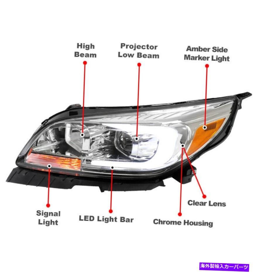 USヘッドライト 13 14 15シボーマリブLEDチューブハロゲンプロジェクターヘッドライトランプクロームLH + RH For 13 14 15 Chevy Malibu LED Tube Halogen Projector Headlight Lamp Chrome LH+RH【並行輸入品】
