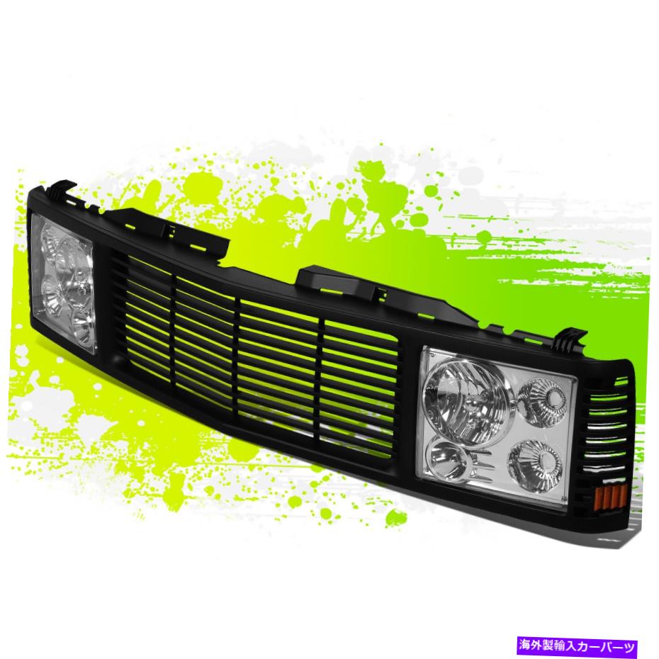 USヘッドライト シボレー/ GMC C / K 1500-3500 94-00用2倍クロームヘッドライト+ブラックフェンスローバーグリル 2x Chrome Headlight+Black Fence Rover Grille for Chevy/GMC C/K 1500-3500 94-00【並行輸入品】