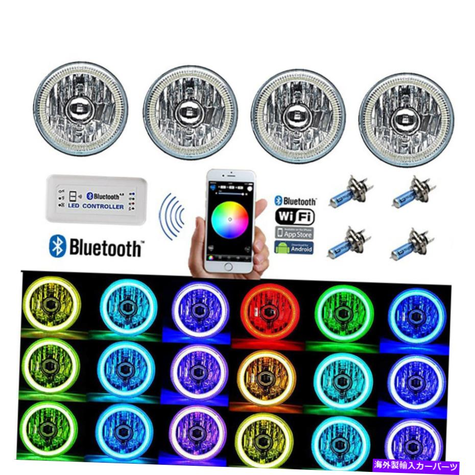 USヘッドライト 5-3 / 4 Bluetooth携帯電話RGB SMD色変更LED Halo Angel Eye Headlightセット 5-3/4 Bluetooth Cell Phone RGB SMD Color Change LED Halo Angel Eye Headlight Set【並行輸入品】