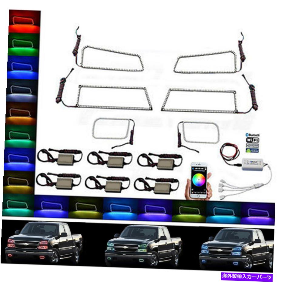 USヘッドライト 03-06 Chevy Silverado RGB SMD LEDヘッドライトフォグライトハローリングブルートゥースセット 03-06 Chevy Silverado RGB SMD LED Headlight Fog Light Halo Ring BLUETOOTH Set【並行輸入品】
