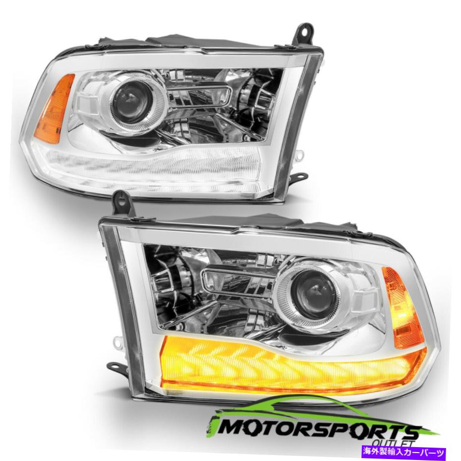 USヘッドライト 2013-2018 RAM在庫投影モデルChrome LED DRLプロジェクターヘッドライトペア For 2013-2018 Ram Stock projector Model Chrome LED DRL Projector Headlights Pair【並行輸入品】