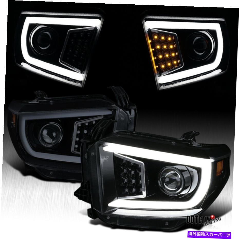 USヘッドライト FIT 2014-2021 Tundra LED順次シグナルスモークブラックプロジェクターヘッドライト Fit 2014-2021 Tundra LED Sequential Signal Smoke Black Projector Headlights【並行輸入品】
