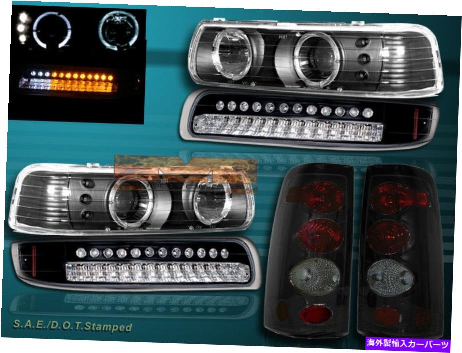 USヘッドライト 99-02 Chevy Silverado Haloプロジェクターヘッドライト+ LEDバンパーライト+テールライト 99-02 CHEVY SILVERADO HALO PROJECTOR HEADLIGHTS +LED BUMPER LIGHTS + TAIL LIGHTS【並行輸入品】