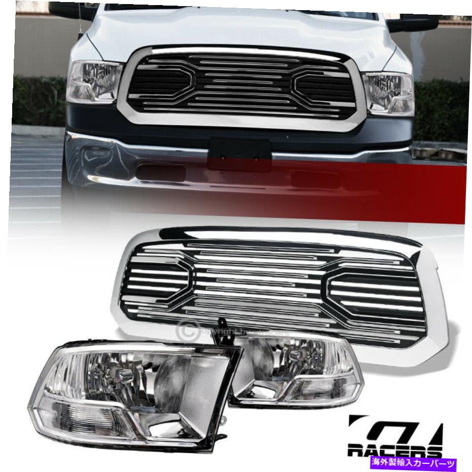USヘッドライト 2013-2018 Dodge Ram 1500 ChromeデュアルヘッドライトNB +ビッグホーンスタイルグリル For 2013-2018 Dodge Ram 1500 Chrome Dual Headlights nb+Big Horn Style Grille【並行輸入品】