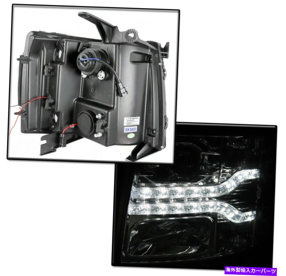 USヘッドライト 2007-2013のシボレーSilveradoの煙LEDストリッププロジェクターヘッドライトランプ+ブルーDRL FOR 2007-2013 CHEVY SILVERADO SMOKE LED STRIP PROJECTOR HEADLIGHTS LAMP+BLUE DRL【並行輸入品】