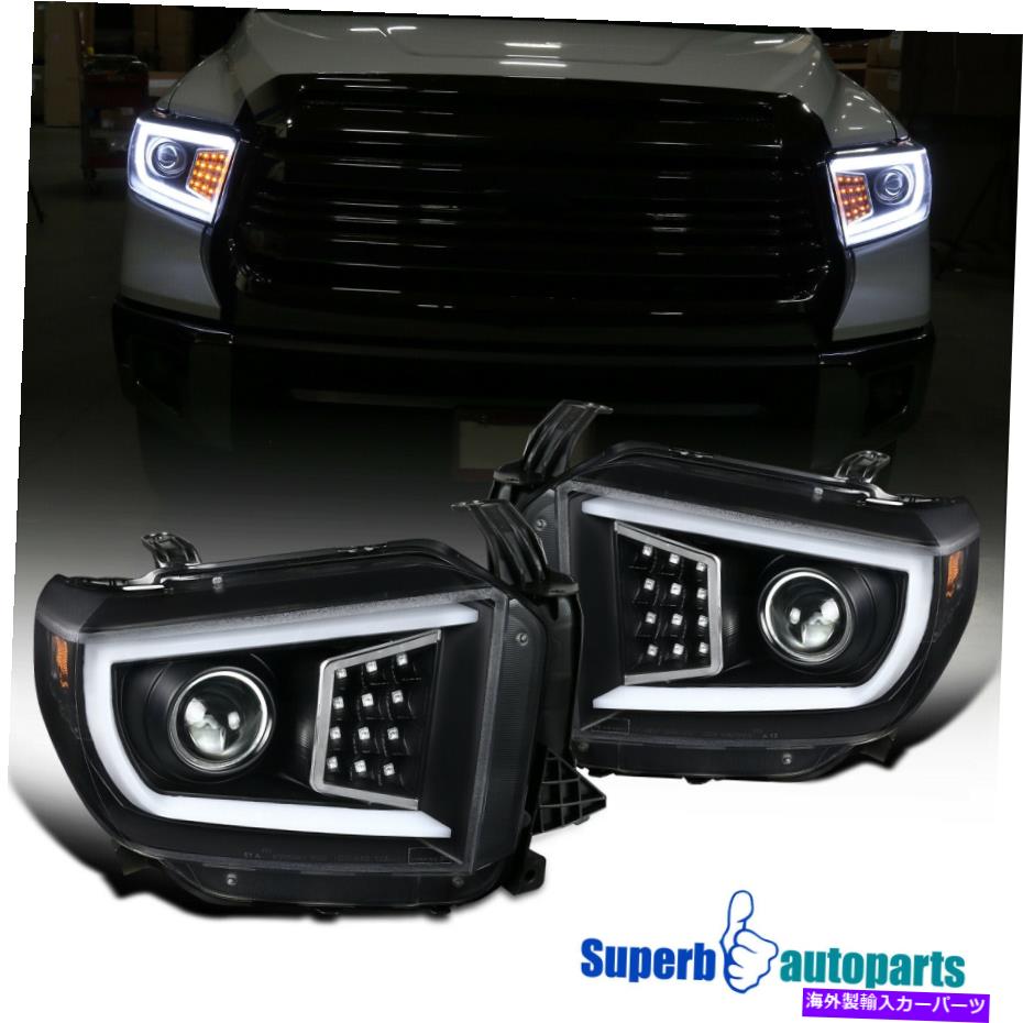 USヘッドライト 2014-2021 Tundra 14-21 Black Sequential LEDシグナルプロジェクターヘッドライトペア For 2014-2021 Tundra 14-21 Black Sequential LED Signal Projector Headlights Pair【並行輸入品】