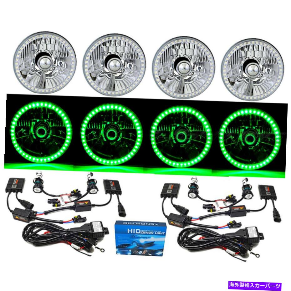 USヘッドライト 5-3 / 4グリーンSMD LED Halo 6000K HID H4電球ヘッドライト天使アイクリスタルクリアセット 5-3/4 Green SMD LED Halo 6000K HID H4 Bulb Headlight Angel Eye Crystal Clear Set【並行輸入品】